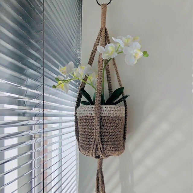 Plantenhanger macrame jute met zilverdraad Plantenhanger Luna-Leena 