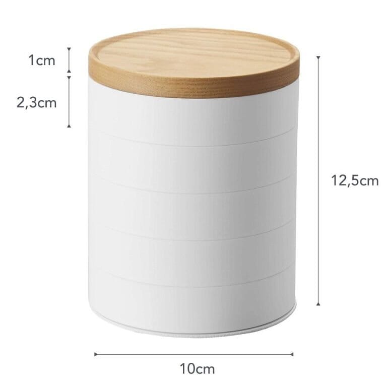 Afmetingen van de ronde sieradendoos – compacte opbergdoos met 5 draaibare lagen