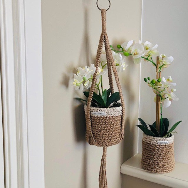 Plantenhanger macrame jute met zilverdraad Plantenhanger Luna-Leena 