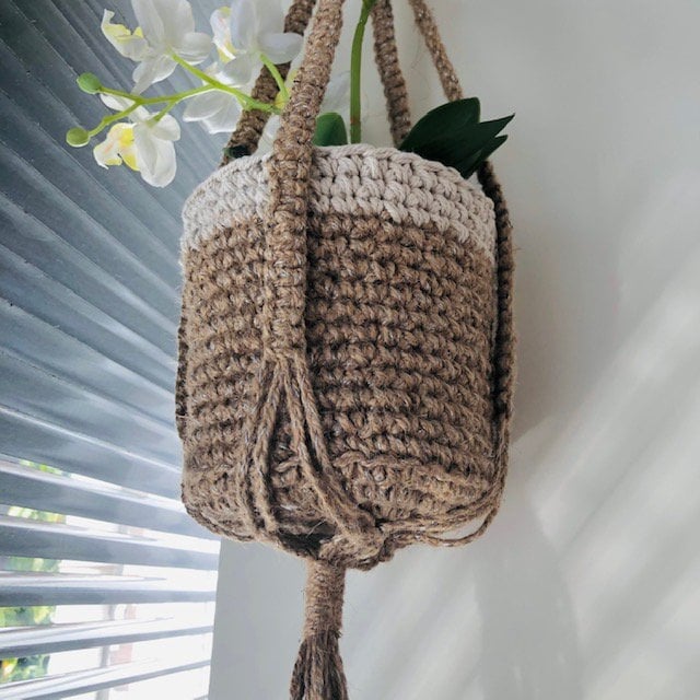 Plantenhanger macrame jute met zilverdraad Plantenhanger Luna-Leena 