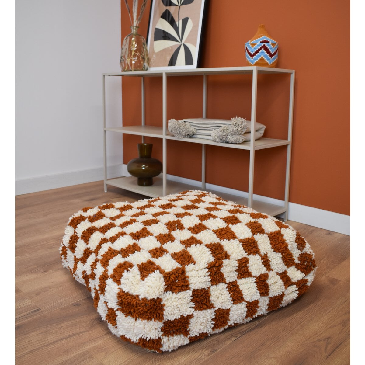 Khayma Vloerkussen - Handgemaakt Marokkaans Oranje & Wit Vloerkussen Poufs & Pillows 