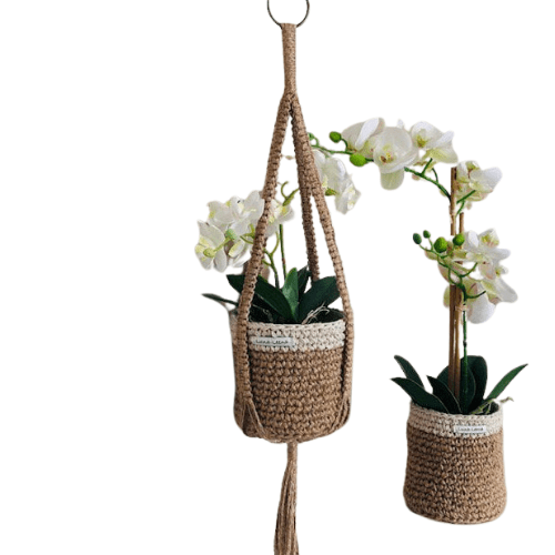 Plantenhanger macrame jute met zilverdraad Plantenhanger Luna-Leena 